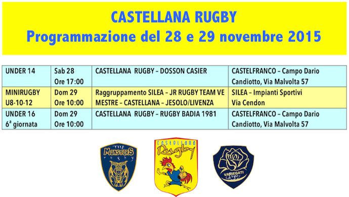 Rugby Castellana: gli appuntamenti del weekend