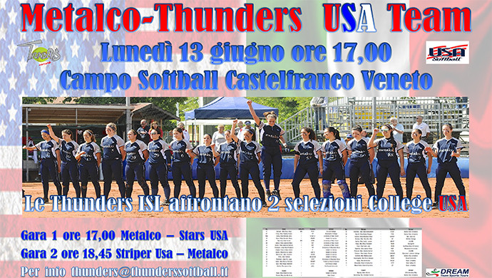 Il 13 giugno doppia amichevole coi college USA per le Metalco Thunders