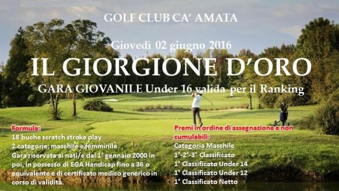 Giovedì 2 giugno gara giovanile “Il Giorgione d’Oro” al Cà Amata