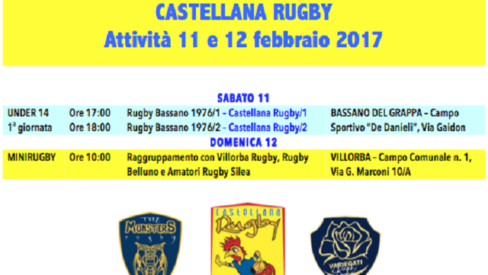 Castellana Rugby: Programma 11 e 12 febbraio 2017
