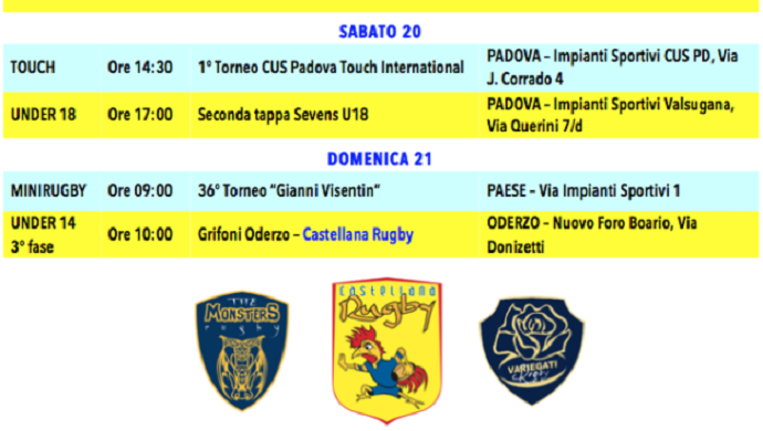 Rugby: programma 20 e 21 maggio