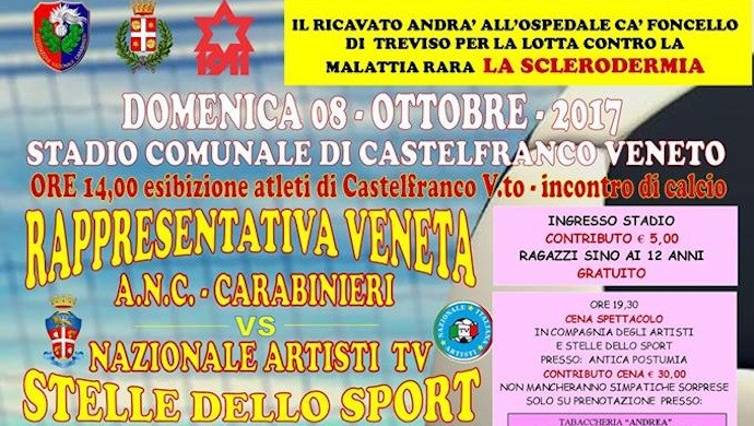 L’8 ottobre a Castelfranco partita di beneficenza tra Carabinieri e Artisti TV
